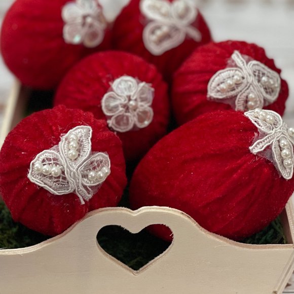 Velvet Set of 6 Easter Egg| Lipstick Red | Valentines Day Vase Filler| Photo - Picture 4 of 16
